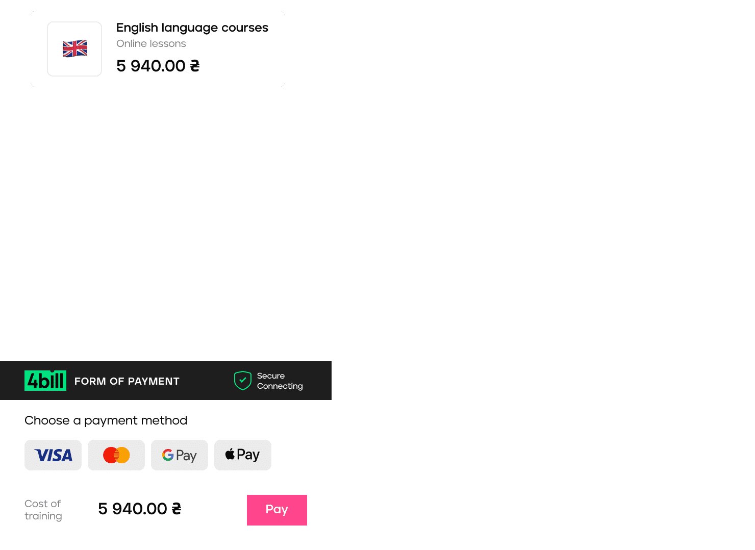 Payment page at the landing page - 4bill.io